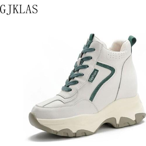 Real Leather Shoes Women 2021 Wedge Platform Sneakers Ladys Casual Sport Shoes for Women Chunky Sneakers Woman Vulcanize Shoes