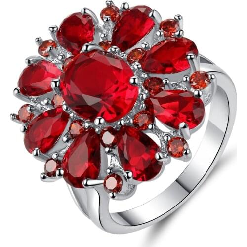 Sunflower Cubic Zirconia Big Rings For Women Red AAA CZ Wedding Ring For Girlfriend Engagement Jewelry Bridal Gift