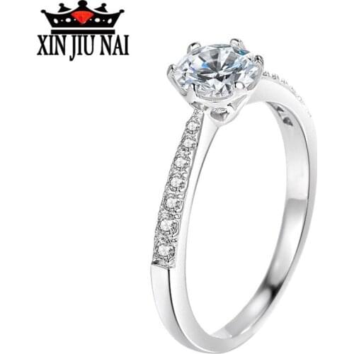 COLORFISH 925 Sterling Silver Engagement Ring Classic Four Prongs 0.7 ct Round Cut Women Jewelry Split Shank Female Finger Rings