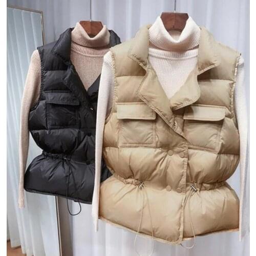 New Autumn Ultra Light Down Vest Women Short Vest New Korean Stand Collar White Duck Down Coat Female Sleeveless Waistcoat