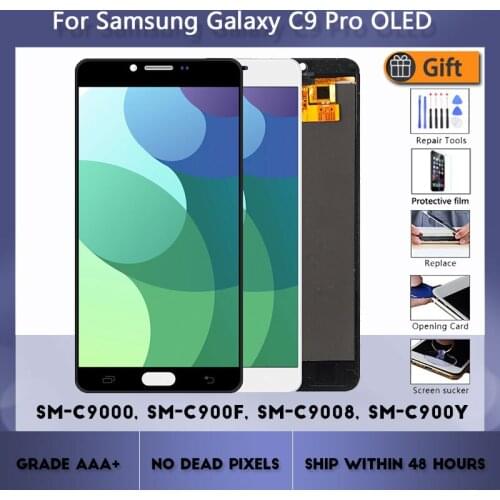 100% Tested Super AMOLED LCD For Samsung Galaxy c9 C9 Pro C9000 LCD Display Touch Screen Assembly Replacement Black White