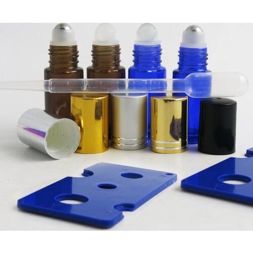 24pcsx 5ml Natural Blue Amber Small Glass Roll On Bottle With Plastic Lid Perfume Sample Containers Essential Oil Roller Bottles
