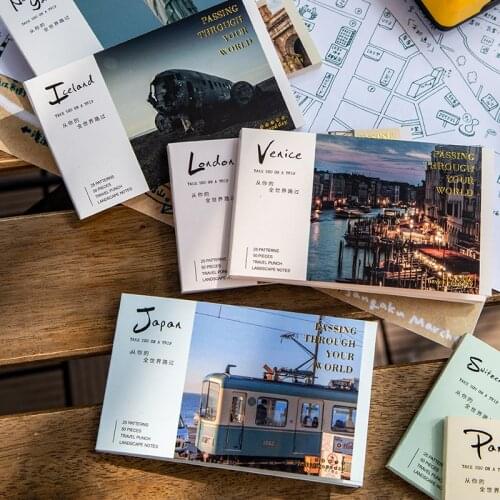 50 pcs World Travel Message Card Memo Pads Sticky Notes Kraft Paper Junk Journal Scrapbooking Stickers Office School Stationery