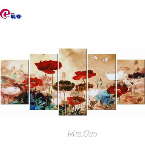 5D Diamond Painting 5Pcs/Set Blooming Poppies Full Drill Square Sale Diamond Art Embroidery Multi-picture Home Decor