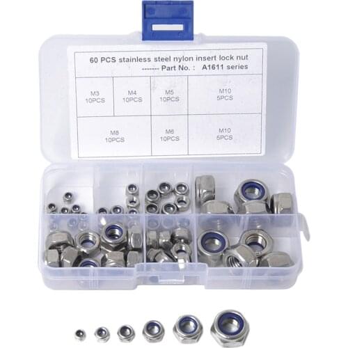 60pcs Set Of 60 M3 Stainless Steel - M10 Nylon, Hexagonal Nuts For Self-locking Insertion Locks