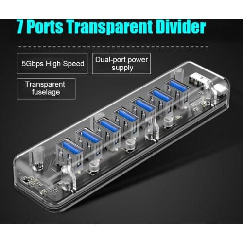 7-port Transparent Desktop Hub USB3.0 Hard Drive Laptop Converter One Drag Seven Expander NK-Shopping