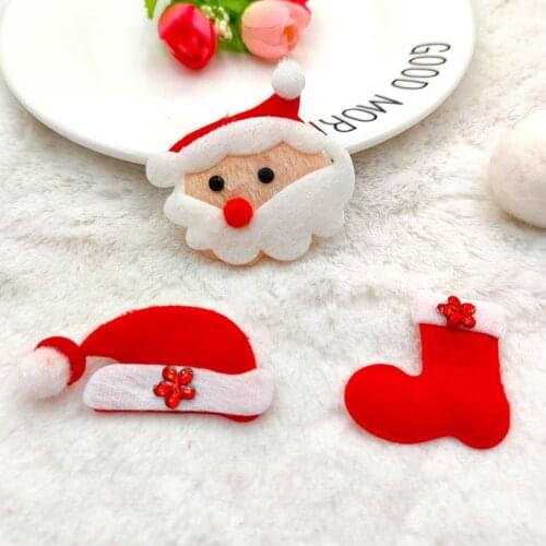50Pcs/Lot Christmas Santa Claus Padded Appliques For Headwear Decoration Handmade Hair Clip Accessories