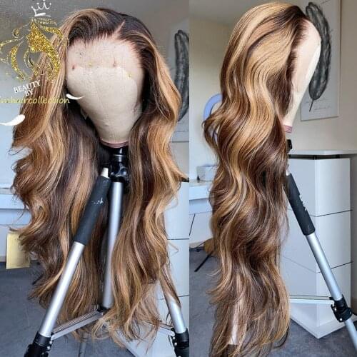 Brazilian Remy Human Hair Wigs For Women Highlight Color Body Wave 13X4 Lace Front Wigs With Pre Plucked Hairline