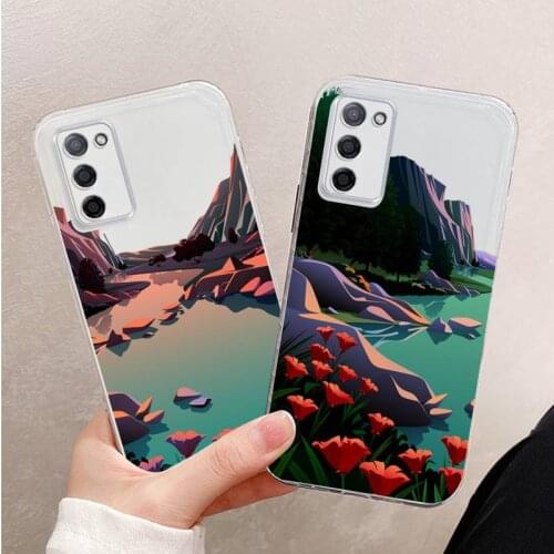 Hand Painted Landscape pattern Phone Case For Xiaomi Mi 11 Ultra Lite 10 Redmi Note 9 8 7 9a K30S K40 Pro Transparent Coque