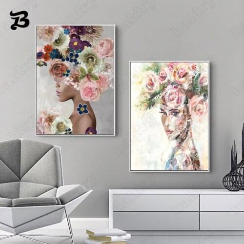 Flower Woman Canvas Painting Wall Art Modern Luxury Beautiful Nordic Posters and Prints Wall Pictures for Living Room Decoration