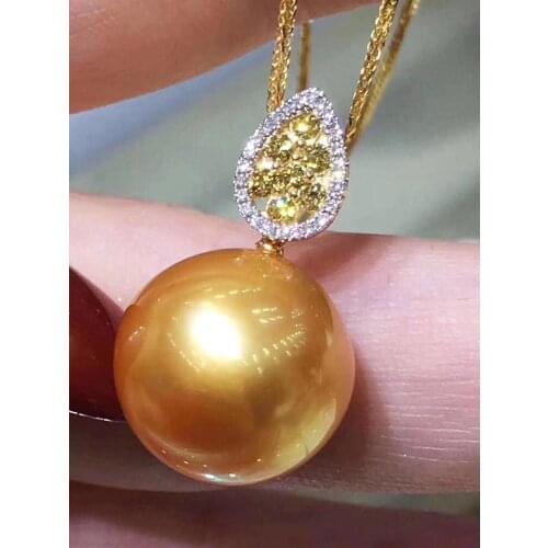 D123 Fine Jewelry 18K Gold Natural Ocean Sea Golden Pearl 12-13mm Pendants Necklaces for Women FIne Pearls Pendants