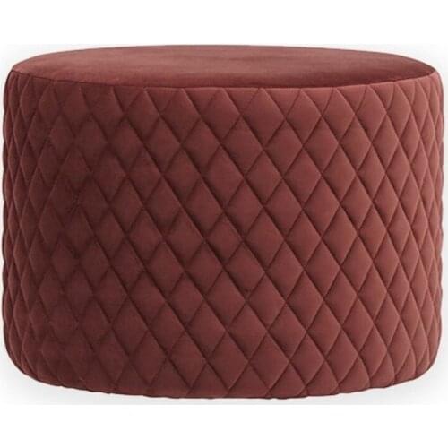 Enza Home NAVONA Puff-Round Burgundy-Velvet Fabric-Diameter 46 cm MDF Foot Laminated Chipboard Skeleton New Fast shipping