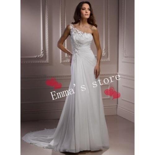 Custom Made Free Shipping Applique Off 5% One-Shoulder mariage Ruched Applique Train Bridal Beach Gowns Bespoke Wedding Dresses