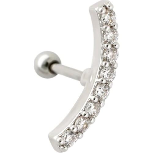 JHJT 1PC 18G Cartilage Earring Surgical Steel Curved Long CZ Helix Conch Daith Ear Piercing Jewelry for Women Girls