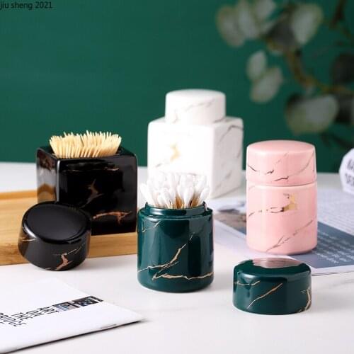 Ceramic Marbled Toothpick Holder Household Cotton Swab Aromatherapy Jewelry Storage Box Living Room Dining Table Toothpick Box