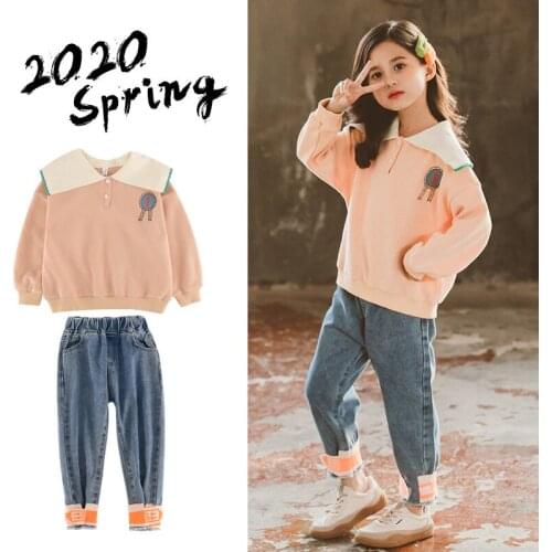 Girls Clothing Sets Spring New Arrival Korean Version Casual Sweatshirt Jeans for Girl Kids Clothes 2pcs 4-12 Y Big Girl Suits