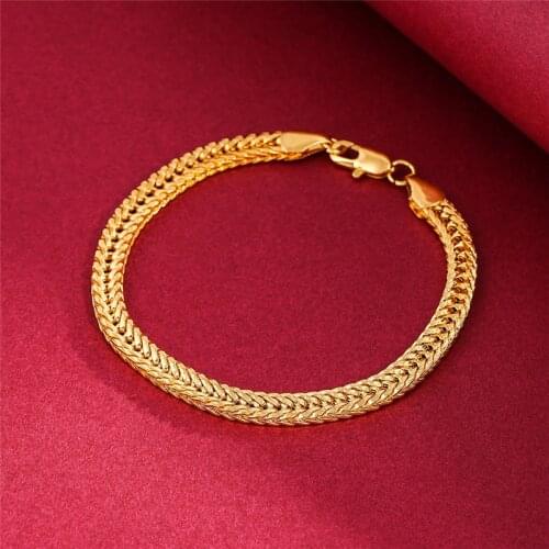 Korean Fashion Simple 6mm Chain Bracelet Gold Color Wedding Party Bracelet Hip Hop Jewelry Anniversary Christmas Gift