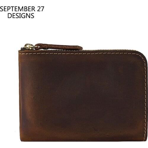 New Coin Purses Men Crazy Horse Leather Women Retro Small Money Bag Vintage Mini Credit Card Wallets 100% Cowskin Change Bag