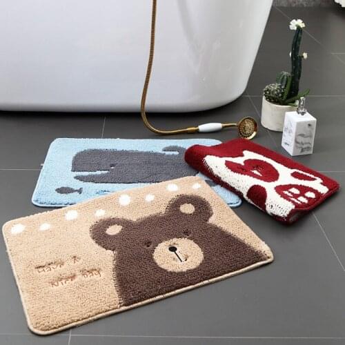 Cartoon Embroidered Bathroom Carpet Absorbent Bath Mat Non-Slip After Shower Foot Pad High Density Flocking Doormat Bath Rug