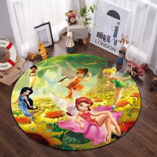 Disney Tinkerbell Flower Fairy Carpet Floor Mat Beautiful Snow White Bedroom Bathroom Computer Chair Round Non-slip Mat Decorate