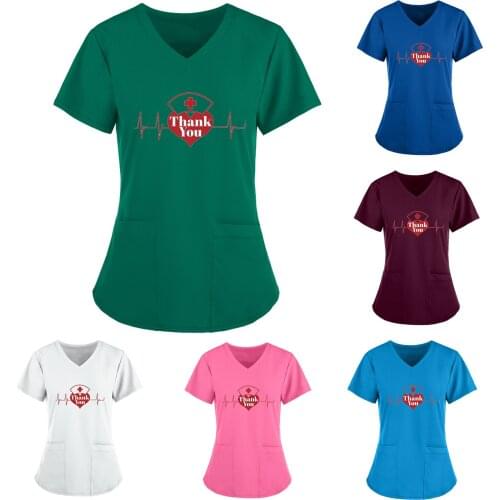 Nurse Overalls Women Short Sleeve V-neck Tops Working Uniform Solid Color Pocket Tops Nurse Accessories медицинская одежда q5