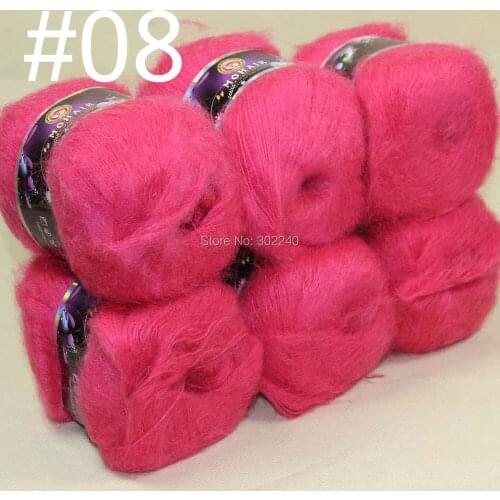 Lot of 6 balls MOHAIR 50% Angora goats Cashmere 50% silk hand Yarn Knitting rose pink #08