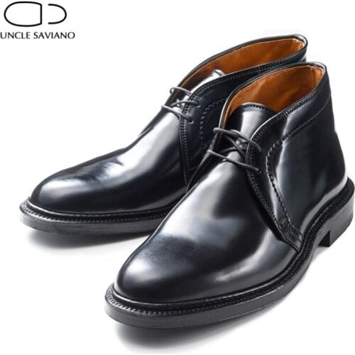 Uncle Saviano Solid Winter Black Mens Boots Shoes Work Boots Add Velvet Japanese Style Fashion Designer Genuine Leather Shoes