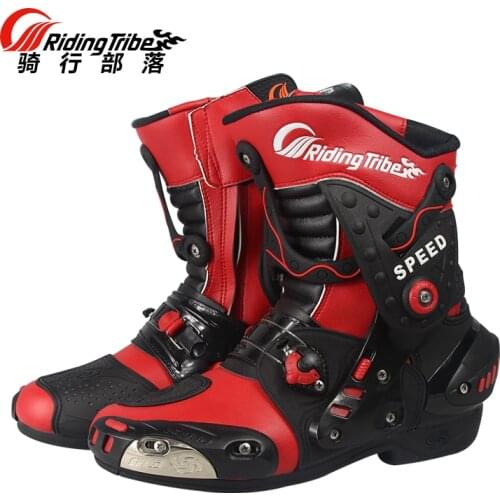 Mens Motorcycle Calf boots Motos Shoes Protection Gear Boot Motorbike Racing Microfiber Leather Motocross A010 shoes