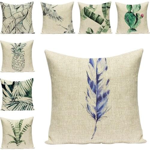 Green Leaves Printing Cushion Covers Pillow Case Cotton Linen Cactus Sofa Decorative Cushions Pillow For Chair Home Decor Gift
