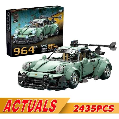 New MOC Technical Car Toys 1:10 The Green Widebody Super Racing Car Model Building Blocks 964 Car Bricks Kids Christmas Gifts