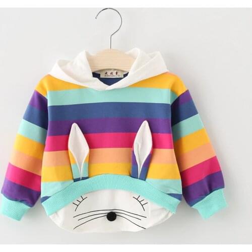 New Spring Autumn Baby Girl Clothes Cotton Hooded Sweatshirt Cartoon Rabbit Striped Casual Boy Sportswear Infant Toddler Clothes