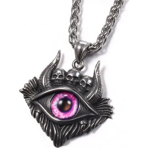 Personality Silver Plated Devils Eye Skull Necklace Motorcycle Party Punk Style Glass Eye Necklace Men Women Hip Hop Jewelry