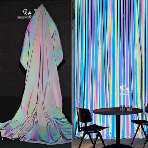 Rainbow Light Reflective Stretch Fabric Gradient Luminous DIY Pathes Background Decor Hats Jacket Coat Clothing Designer Fabric