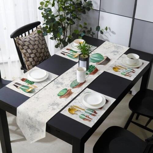 Dilapidated Wall Potted Cactus Wedding Table Runner Set Table Mats Tea Cabinet Cover Dustproof Tablecloth Home Decor