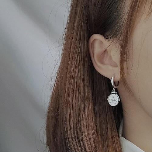925 sterling silver earring fashion rectangular long earring retro four-leaf clover smile face personality boy girl ear jewelry