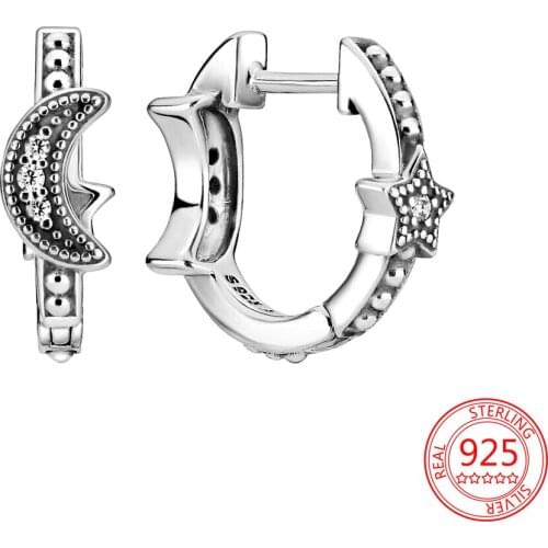 New 100% 925 Sterling Silver Daily Date Temperament Earrings Star Moon Earrings Wedding Fashion Jewelry Gift for Women