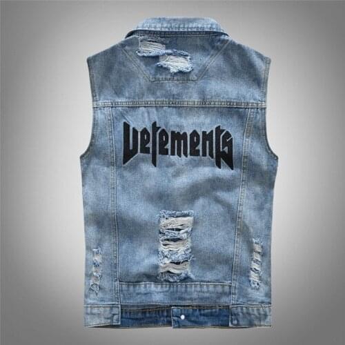 Blue Denim Vest Men Distressed Solid Color Pockets Cowboy Ribbons Male Coats Jacket Fashion Vinatge Casual Tide Clothing M-5XL