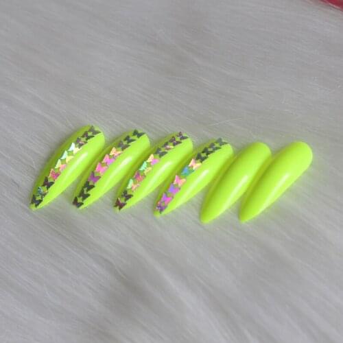 Light green 24pcs Super long pointed oval false nails slim art salon nail crystal diamond full diamond nails