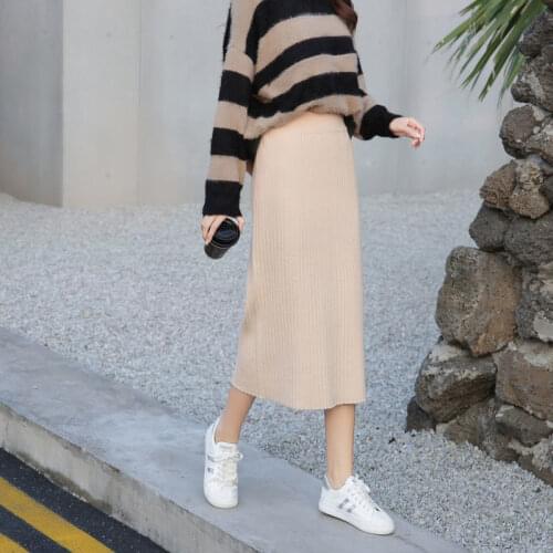 Knitted Wool Not Split Straight Long Skirt Autumn and Winter Large Size Woman Skirts Faldas Jupe