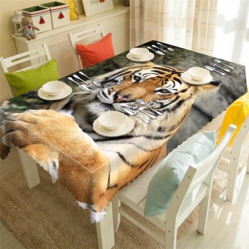 Waterproof Tablecloth Tiger decorative polyester Picnic rectangular party Round table Cabinet cover Customized size Pillowcase
