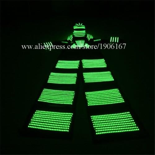 Colorful LED Luminous Stilt Robot Costume With LED Helmet Illuminated Clothes Growing Light Kryoman Robot Suit
