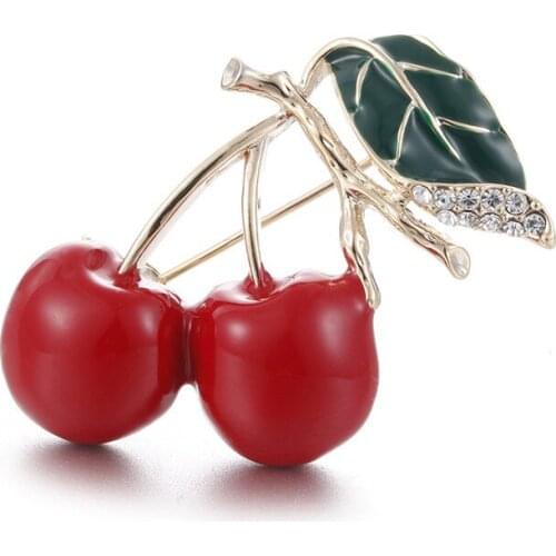 Lovely Green Leaf Cherry Brooch Fashion Gules Oil Dripping Brooch For Women Daily Jewelry