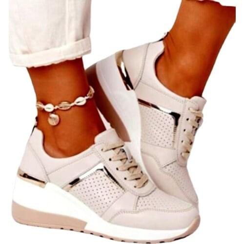 New Style Women Sneakers Lace-Up Wedge Sports Shoes Womens Vulcanized Shoes Casual Platform Ladies Sneakers Comfy Females Shoes