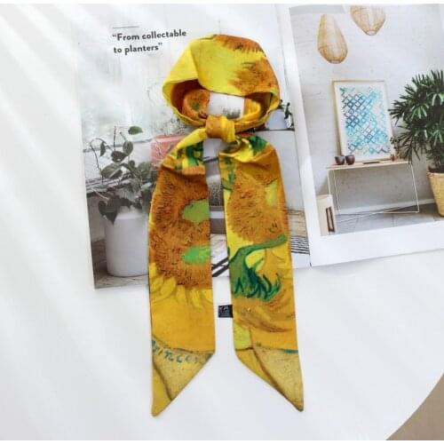 New Summer Retro Hair Tied Oil Painting Long Silk Scarf Hair Band Braided Hair Chiffon Thin Ribbon Scarf For Women