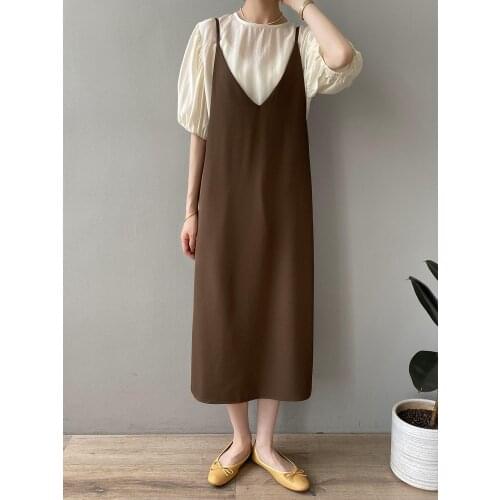 Summer new Puff sleeve Short sleeve top two piece fashion Temperament Sling dresses for women Loose Vestidos dresses women