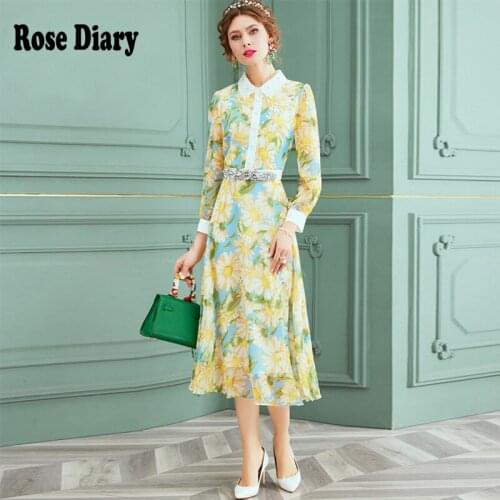 Vintage Elegant Women long flower dress summer casual ruffled dress ladies fashion high waist pink midi Office Lady Work dress