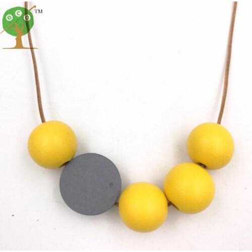 2017 Coffee Chunky bead necklace Faceted Geometric Necklace hot pink silver Wooden Beads On leather cord NW321