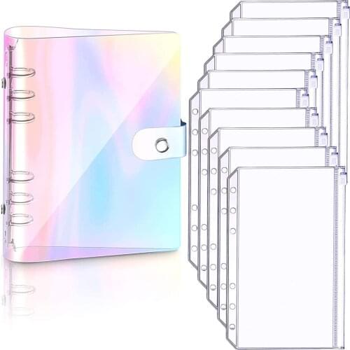 New A5/A6 Rainbow Soft PVC Notebook Cover Case 6 Hole Loose Leaf Binder Round Ring Notebook Protector with Snap Button Closure