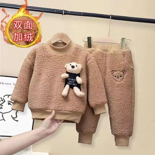 2021 Autumn Girls Clothing Sets Thicken Winter Boys Clothes Set Plush Warm T-shirt+pants 2 pcs Kids Clothes Girl Children Suit