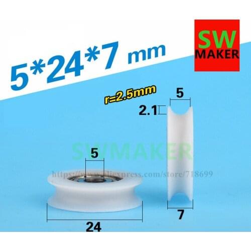 5*24*7mm U type groove bearing, pulley, wire laying small wheel, nylon wrapped plastic